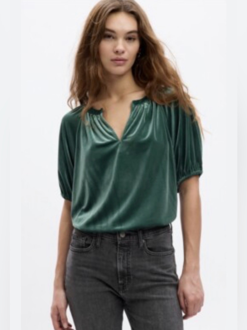 GAP Teal Velvet V-Neck Tunic Top L